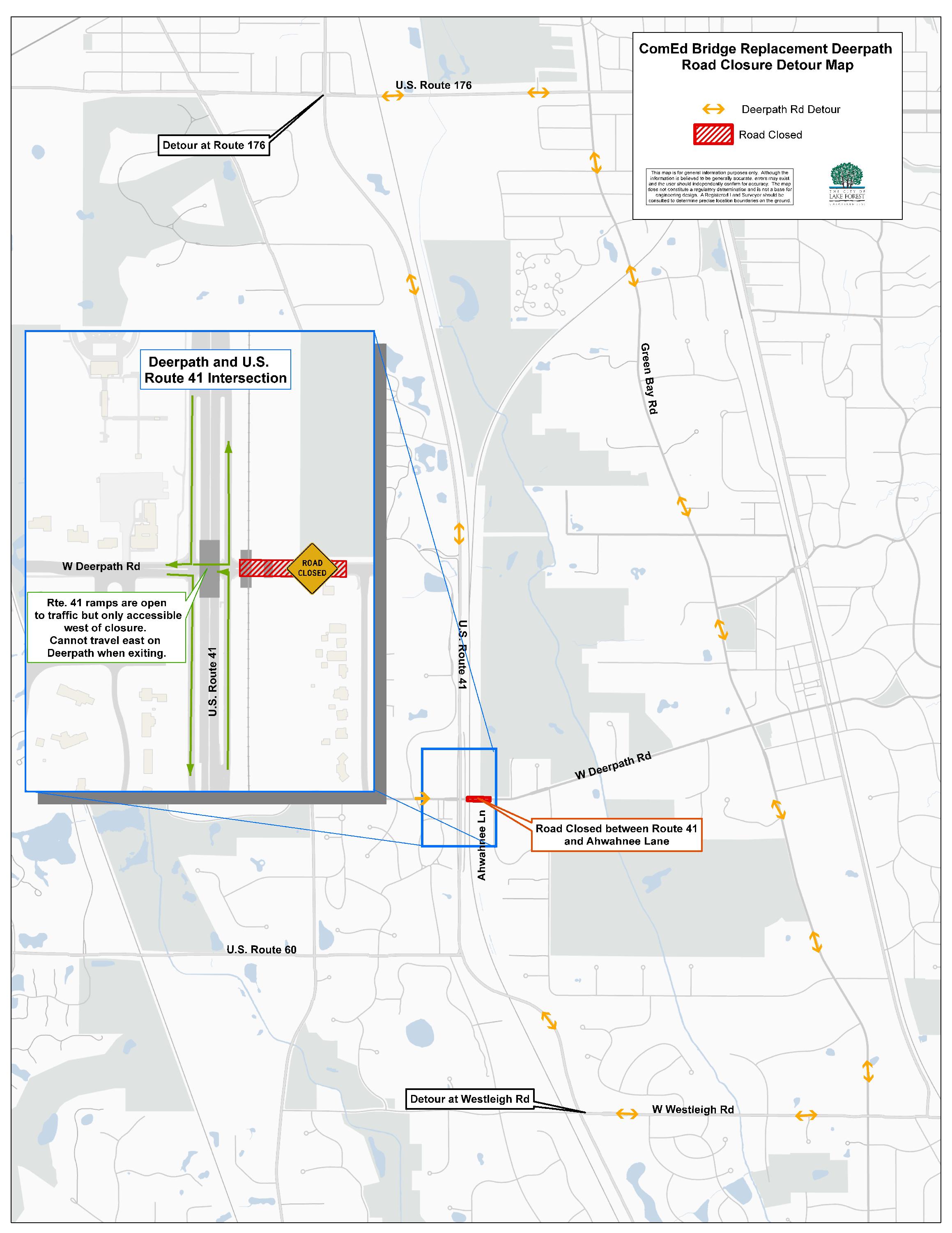 ComEd Bridge Detour Map, directs traffic to Westleigh Rd